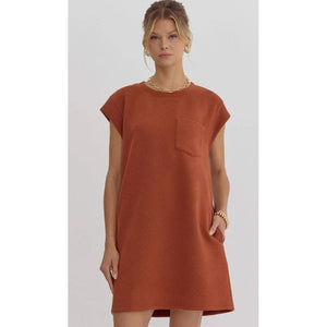 Marlee Textured Round Neck Sleeveless Dress - Rust