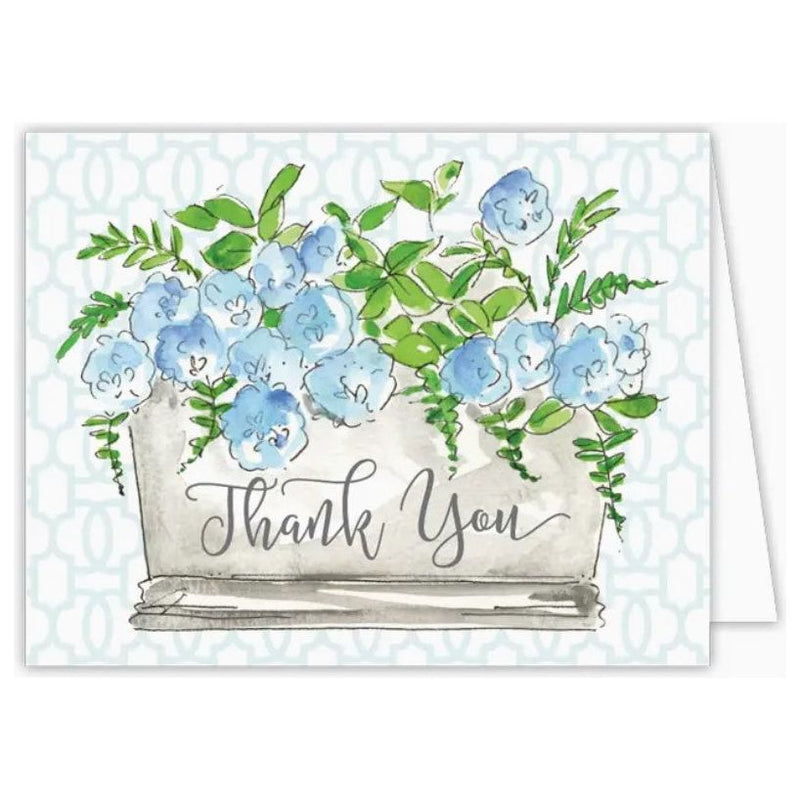 Thank You Blue Flowers In Silver Tub Greeting Card