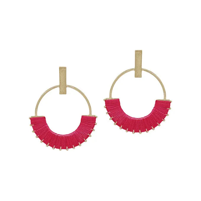 Thread Wrapped Circle Earrings - Fuchsia