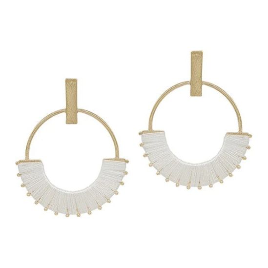 Thread Wrapped Circle Earrings - Natural
