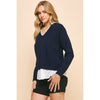 Jessa V-Neck Knit Woven Combo Top - Navy