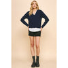 Jessa V-Neck Knit Woven Combo Top - Navy