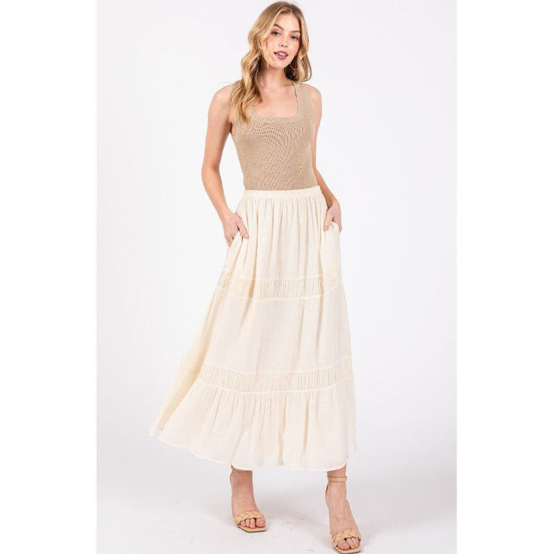 Laurel Tiered Silhouette  Maxi Skirt - Cream