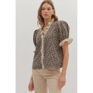 Tonya V-Neck Puff Sleeve Top - Taupe