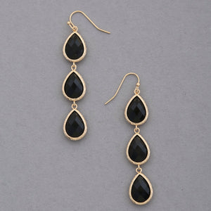 Triple Teardrop Dangle Earrings - Black