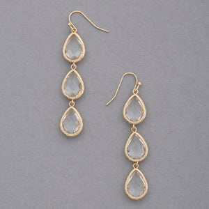 Triple Teardrop Dangle Earrings - Clear