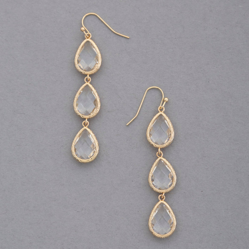 Triple Teardrop Dangle Earrings - Clear