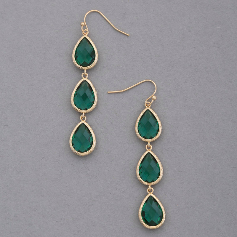 Triple Teardrop Dangle Earrings - Green