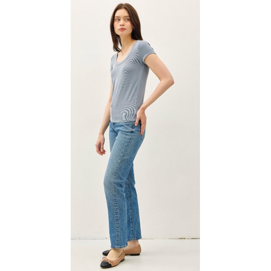 Emilia Ultra Soft Basic Scoop Neck Tee - Dusty Blue