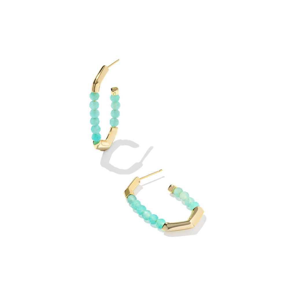 KENDRA SCOTT SYLVIA HOOP EARRINGS GOLD TEAL AMAZONITE