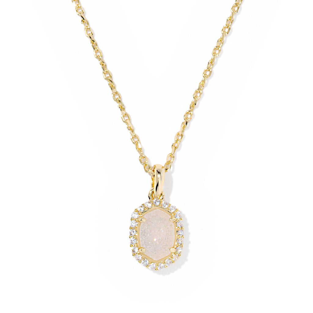 KENDRA SCOTT DAPHNE CRYSTAL FRAME SHORT PENDANT NECKLACE GOLD IRIDESCENT DRUSY