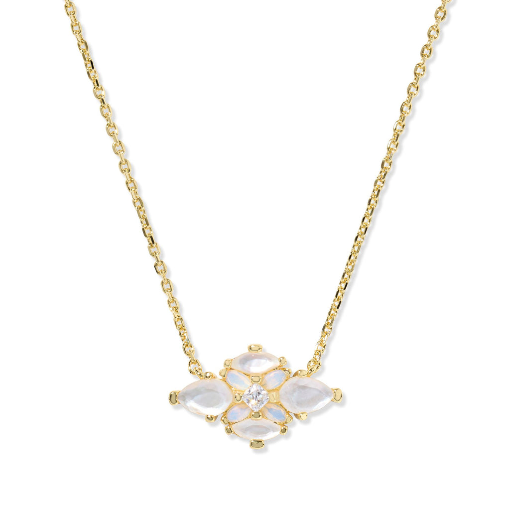 KENDRA SCOTT ABBIE CRYSTAL SHORT PENDANT NECKLACE GOLD NEUTRAL MIX