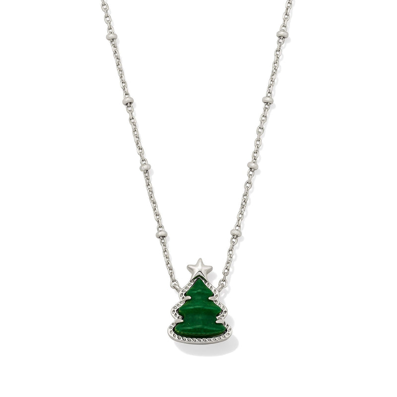 KENDRA SCOTT HOLIDAY TREE SHORT PENDANT NECKLACE SILVER GREEN QUARTZITE