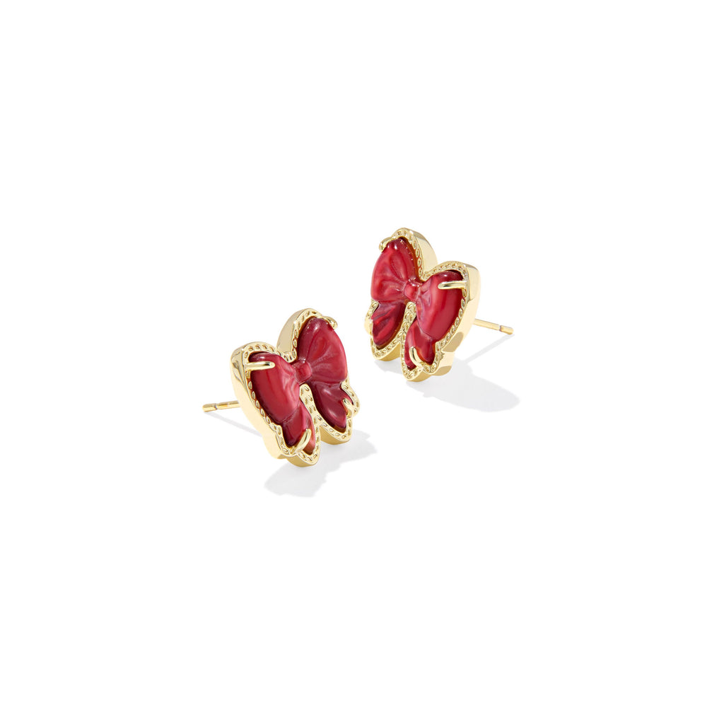 KENDRA SCOTT HALEY BOW STUD EARRINGS GOLD SCARLET RED MOTHER OF PEARL