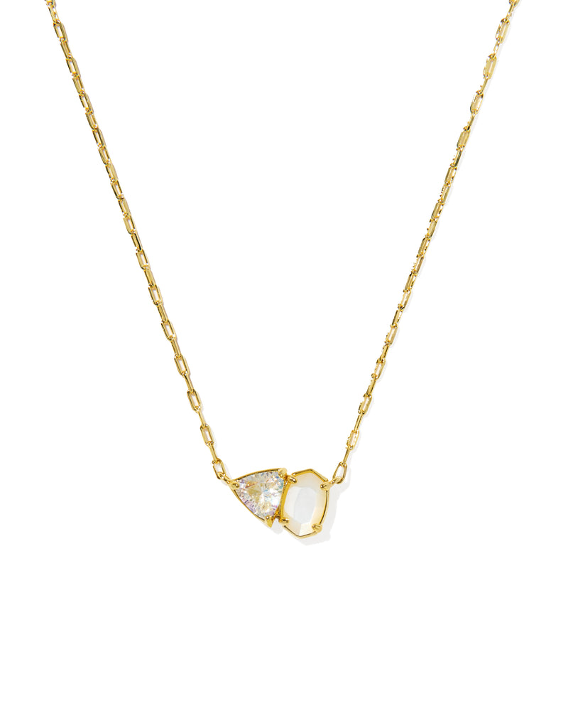KENDRA SCOTT TATUM SHORT PENDANT NECKLACE GOLD NEUTRAL MIX