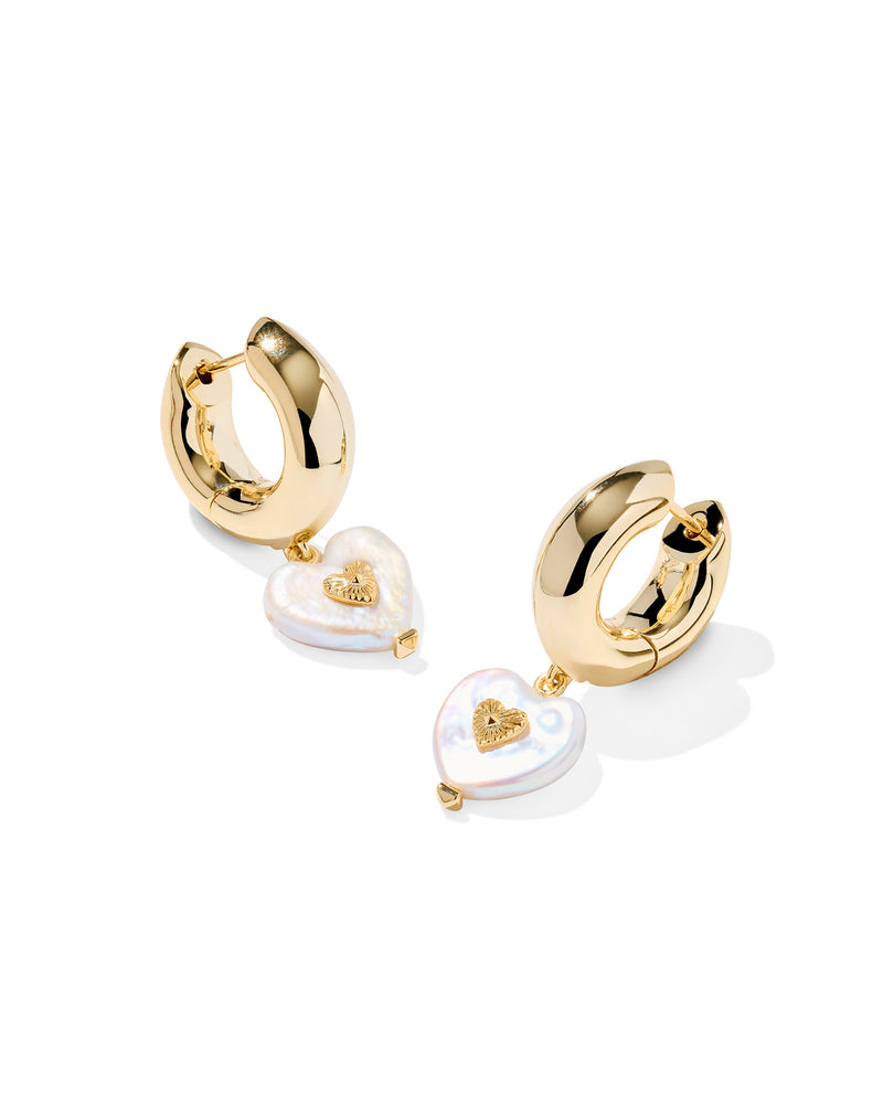 KENDRA SCOTT SASHA HEART HUGGIE EARRINGS GOLD FRESHWATER CULTURED PEARL