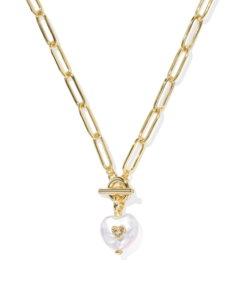 KENDRA SCOTT SASHA HEART SHORT PENDANT NECKLACE GOLD FRESHWATER CULTURED PEARL