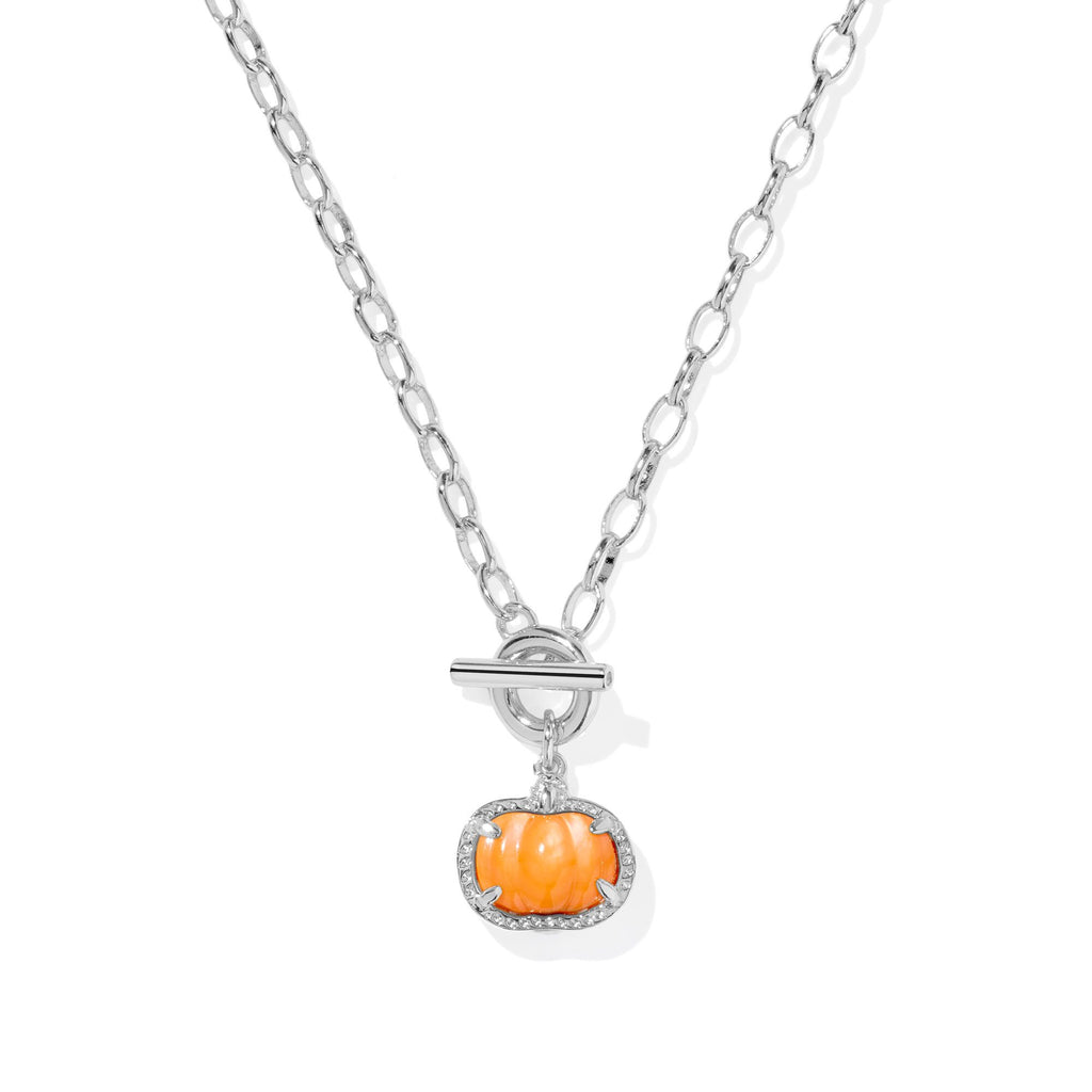 KENDRA SCOTT PUMPKIN LINK AND CHAIN NECKLACE SILVER ORANGE MOTHER OF PEARL