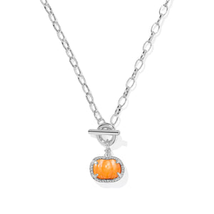 KENDRA SCOTT PUMPKIN LINK AND CHAIN NECKLACE SILVER ORANGE MOTHER OF PEARL