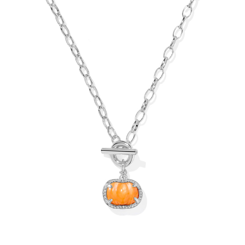 KENDRA SCOTT PUMPKIN LINK AND CHAIN NECKLACE SILVER ORANGE MOTHER OF PEARL