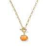 KENDRA SCOTT PUMPKIN LINK AND CHAIN NECKLACE GOLD ORANGE MOTHER OF PEARL