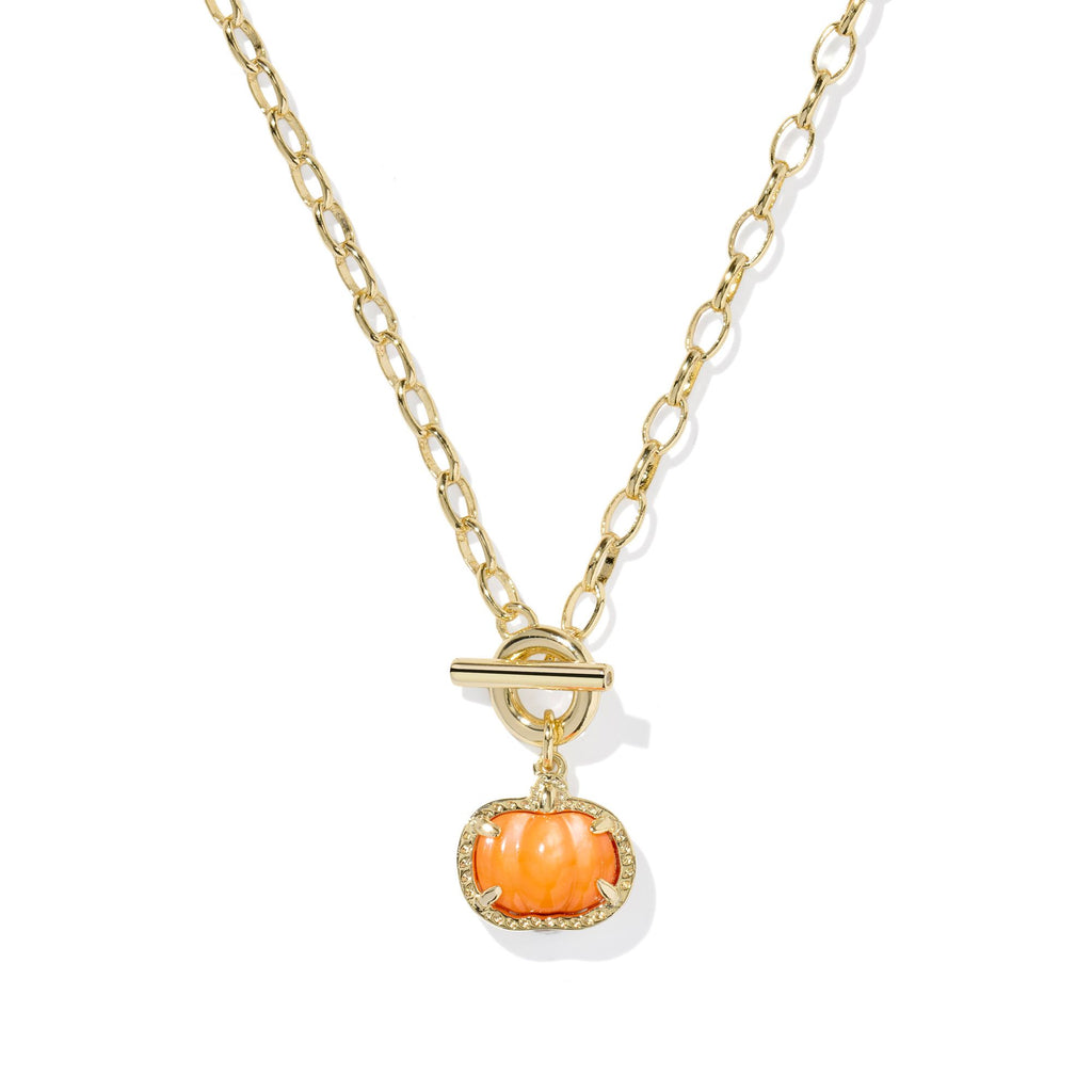 KENDRA SCOTT PUMPKIN LINK AND CHAIN NECKLACE GOLD ORANGE MOTHER OF PEARL