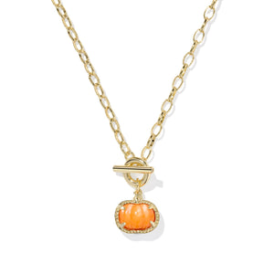 KENDRA SCOTT PUMPKIN LINK AND CHAIN NECKLACE GOLD ORANGE MOTHER OF PEARL