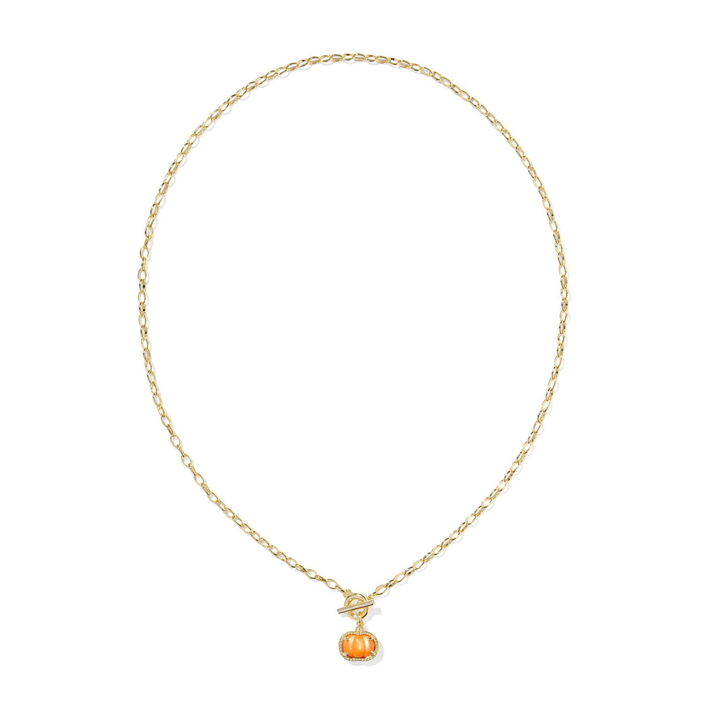 KENDRA SCOTT PUMPKIN LINK AND CHAIN NECKLACE GOLD ORANGE MOTHER OF PEARL