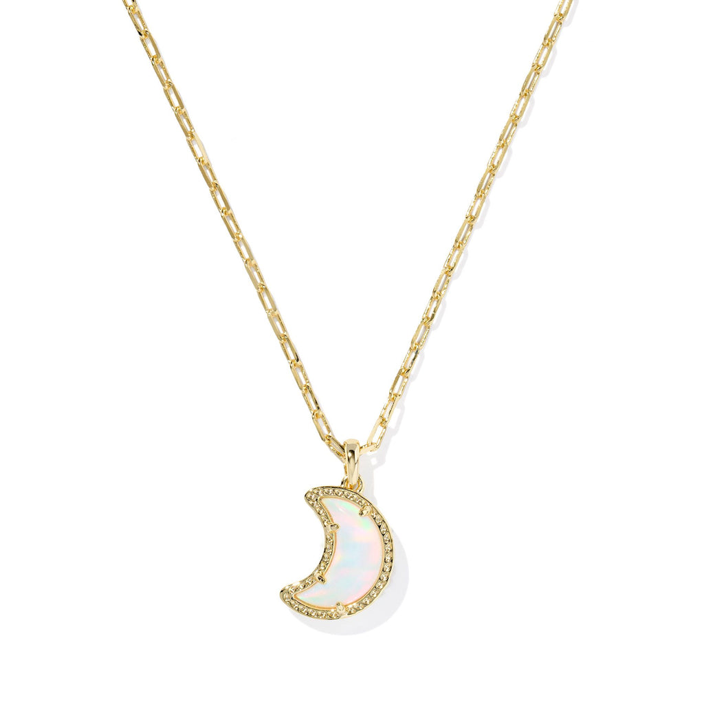 KENDRA SCOTT MOON SHORT PENDANT NECKLACE GOLD WHITE OPALESCENT RESIN