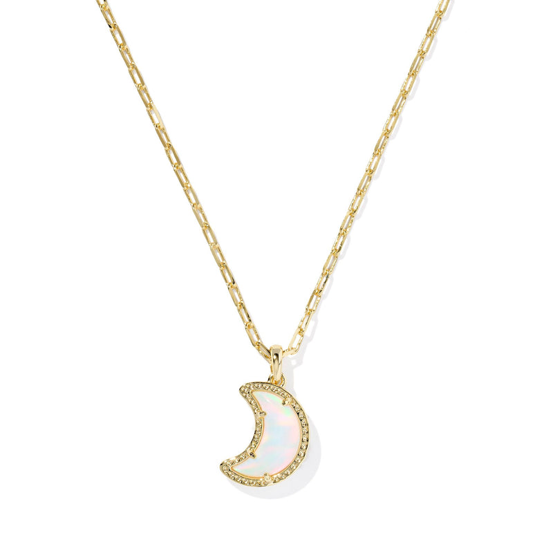 KENDRA SCOTT MOON SHORT PENDANT NECKLACE GOLD WHITE OPALESCENT RESIN
