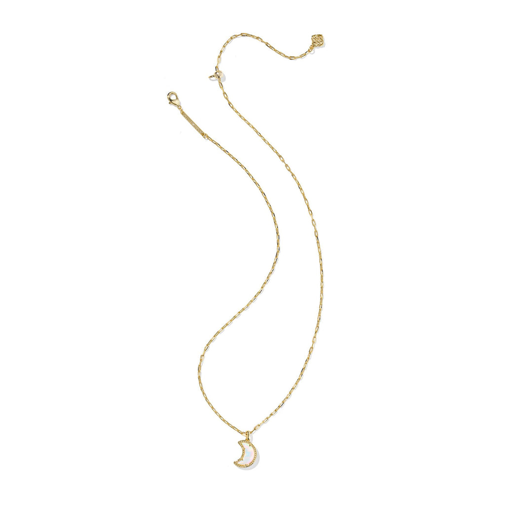 KENDRA SCOTT MOON SHORT PENDANT NECKLACE GOLD WHITE OPALESCENT RESIN