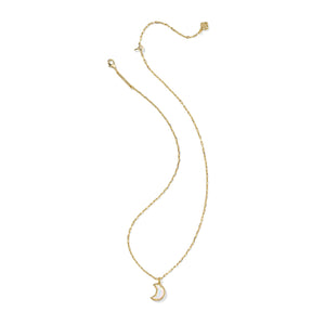 KENDRA SCOTT MOON SHORT PENDANT NECKLACE GOLD WHITE OPALESCENT RESIN