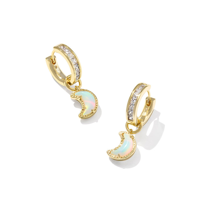 KENDRA SCOTT MOON HUGGIE EARRINGS GOLD WHITE MIX