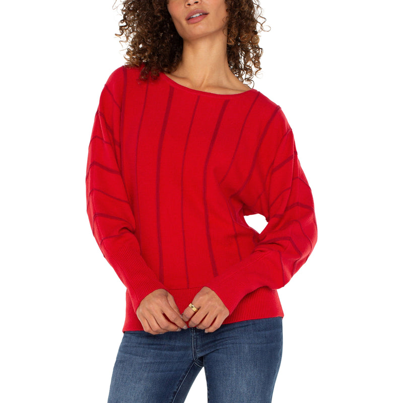 Liverpool Long Sleeve Dolman Sweater With Stripe - Tango Red