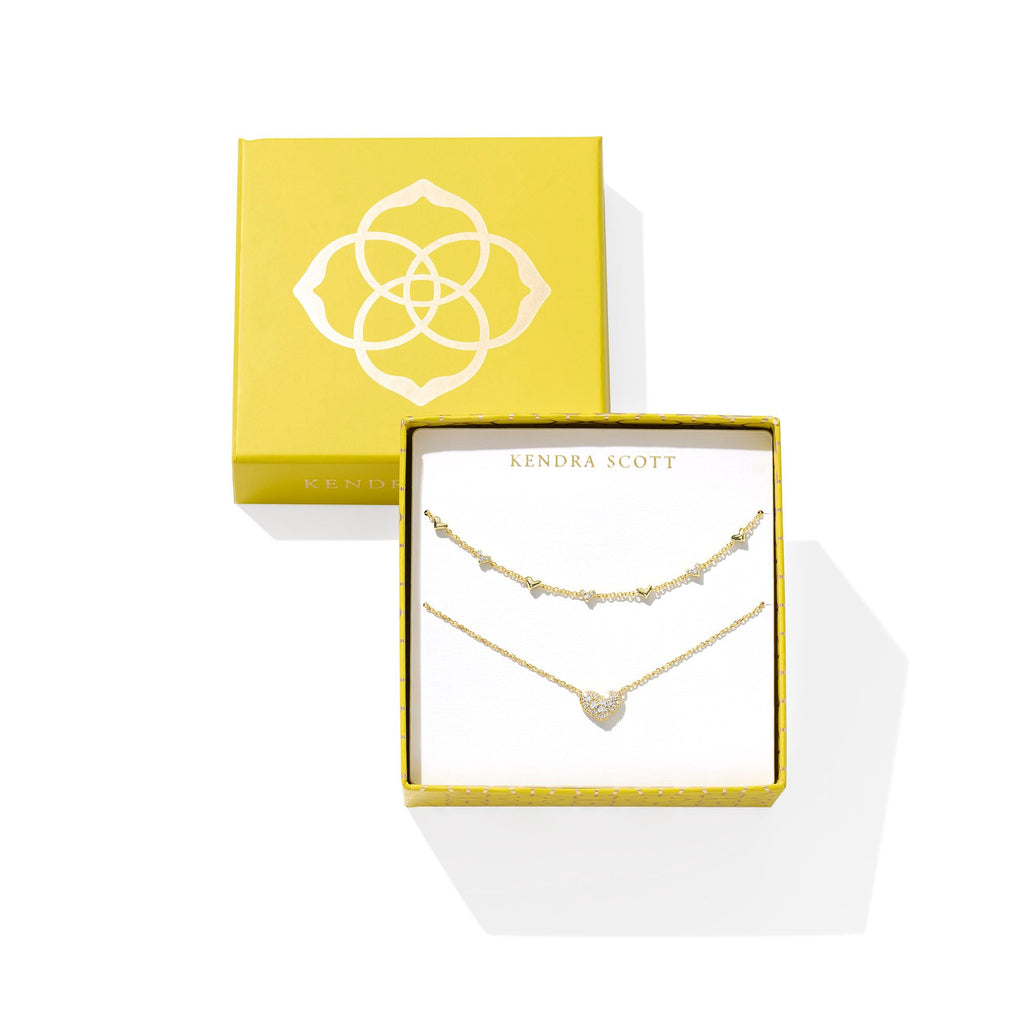 KENDRA SCOTT ARI & HAVEN HEART NECKLACE GIFT SET GOLD WHITE CZ