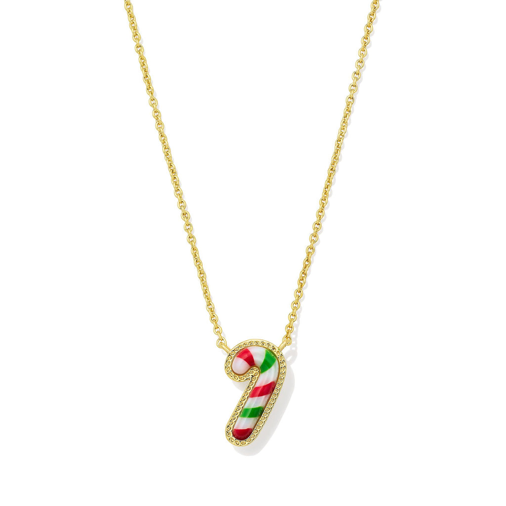 KENDRA SCOTT CANDY CANE SHORT PENDANT NECKLACE GOLD RED GREEN MIX