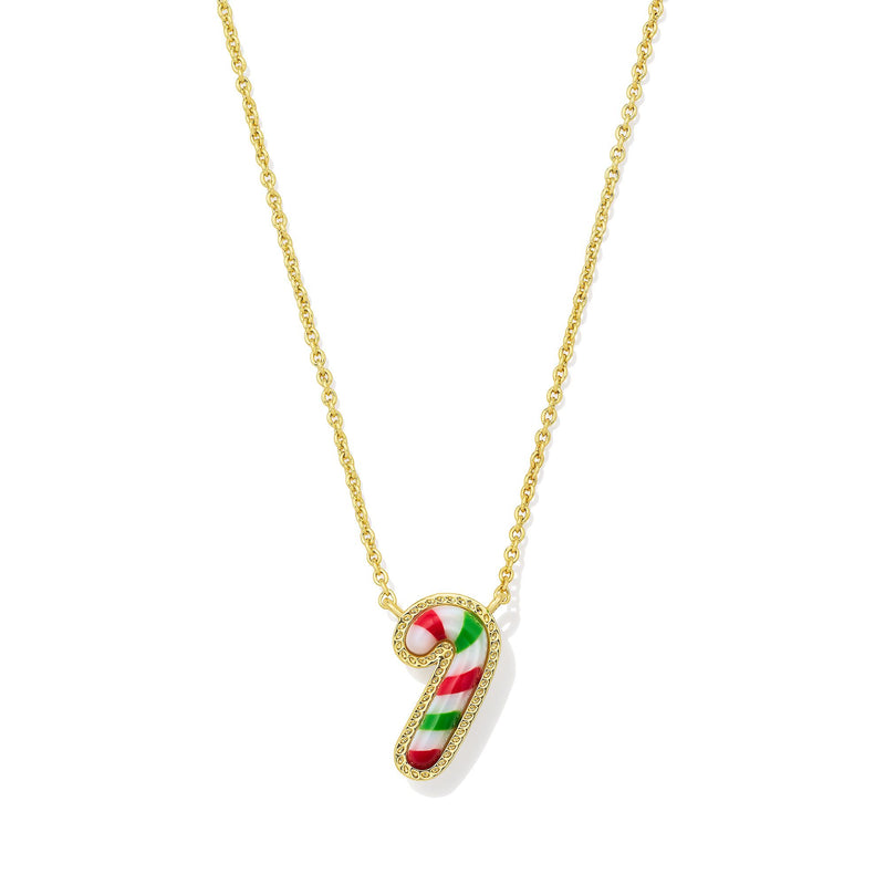 KENDRA SCOTT CANDY CANE SHORT PENDANT NECKLACE GOLD RED GREEN MIX