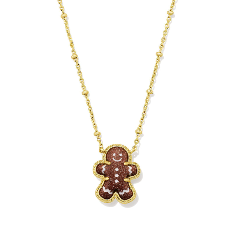 KENDRA SCOTT GINGERBREAD SHORT PENDANT NECKLACE GOLD BROWN GOLDSTONE
