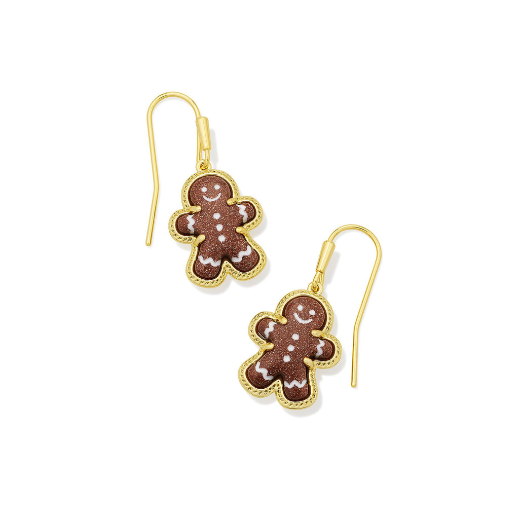 KENDRA SCOTT GINGERBREAD DROP EARRINGS GOLD BROWN GOLDSTONE