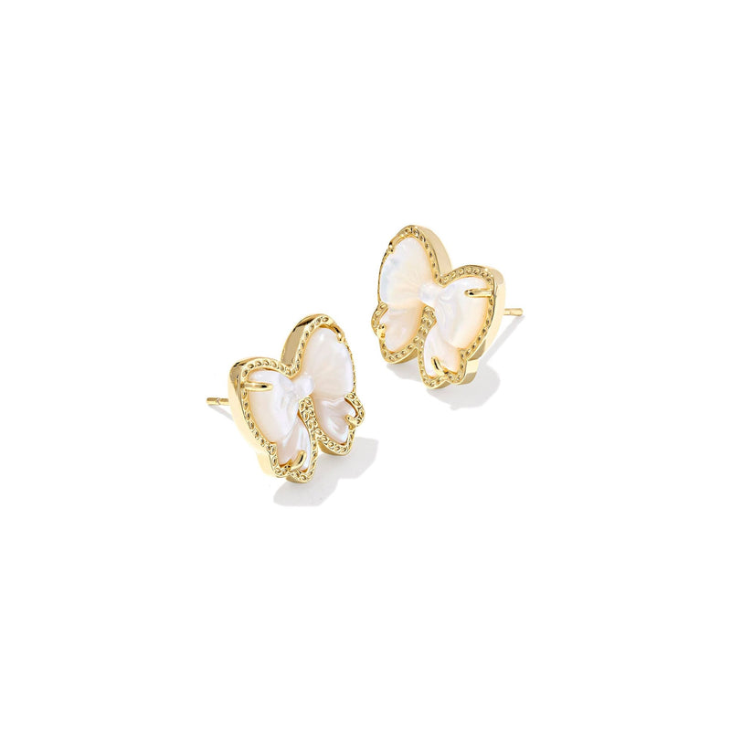 KENDRA SCOTT HALEY BOW STUD EARRINGS GOLD IVORY MOTHER OF PEARL