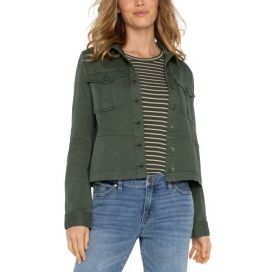 Liverpool Los Angeles Peplum Hem Trucker Jacket - Martini Olive