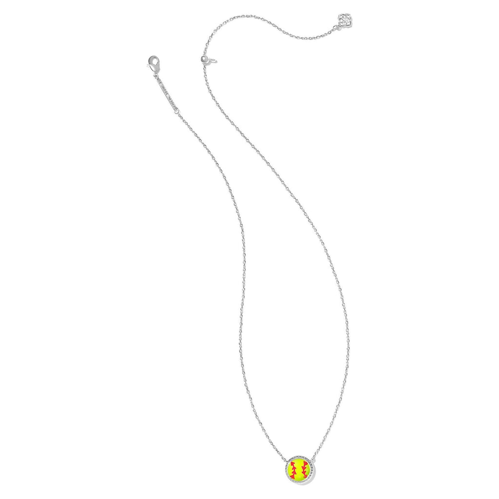 KENDRA SCOTT SOFTBALL SHORT PENDANT NECKLACE SILVER CHARTREUSE MAGNESITE