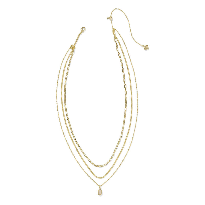 KENDRA SCOTT MINI ELISA TRIPLE STRAND NECKLACE GOLD IRIDESCENT DRUSY