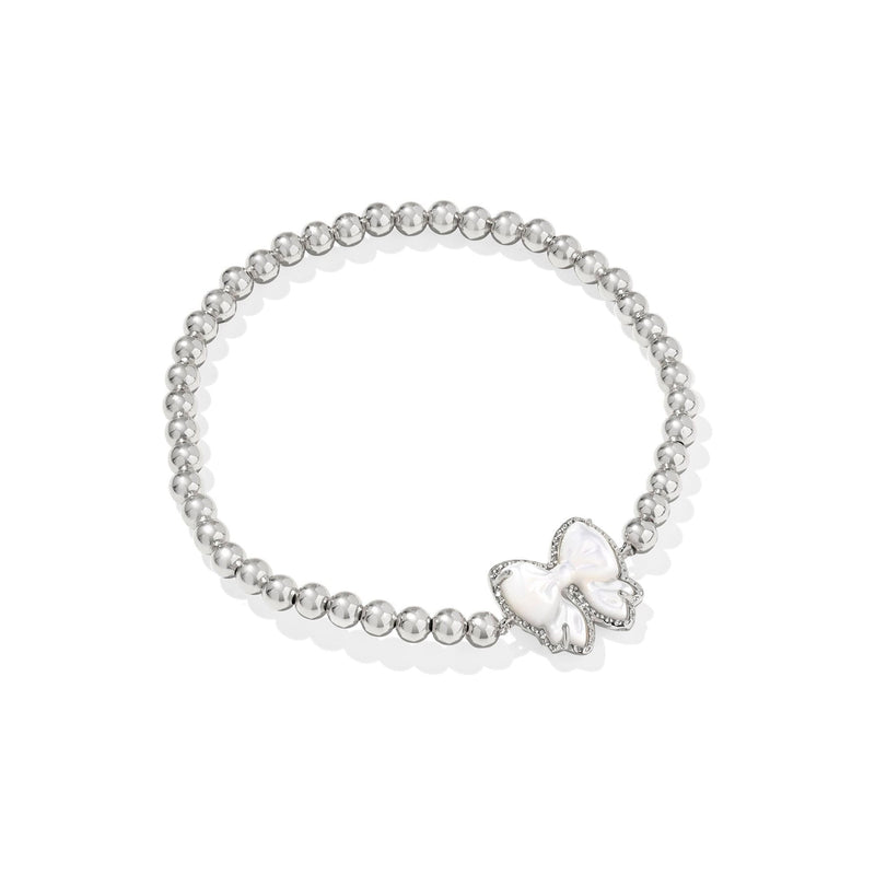 KENDRA SCOTT HALEY BOW STRETCH BRACELET SILVER IVORY MOTHER OF PEARL