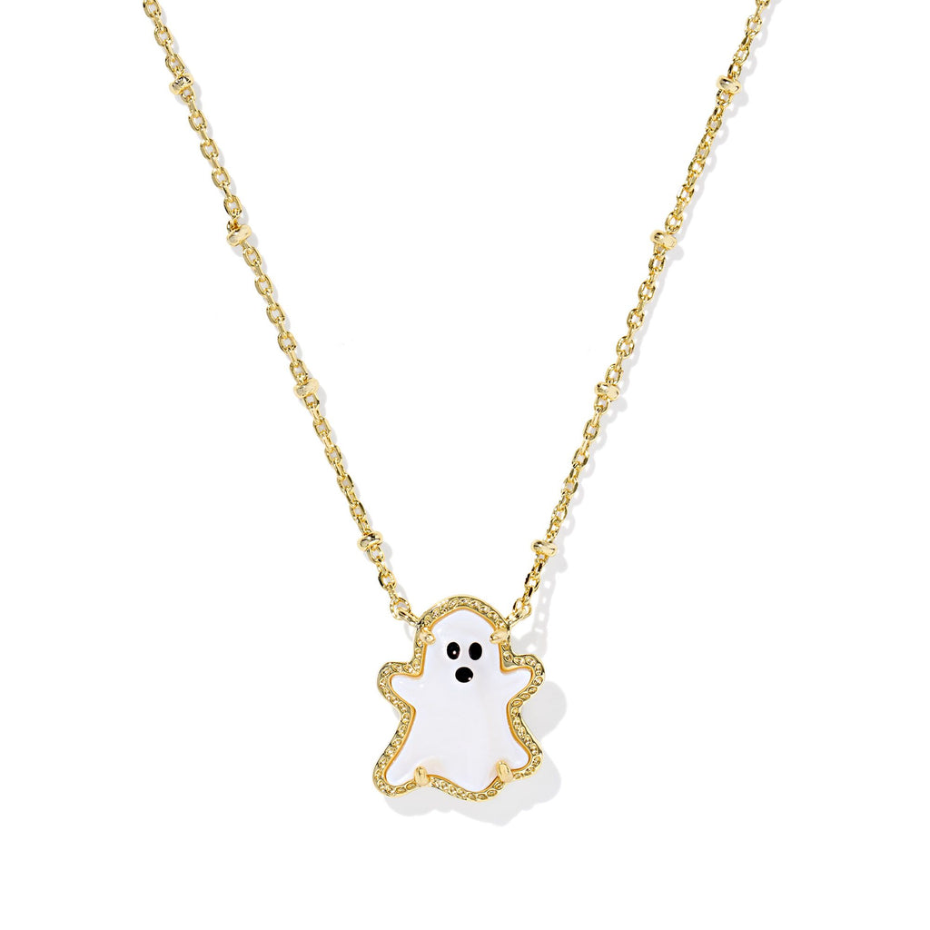 KENDRA SCOTT GHOST SHORT PENDANT NECKLACE GOLD WHITE MOTHER OF PEARL