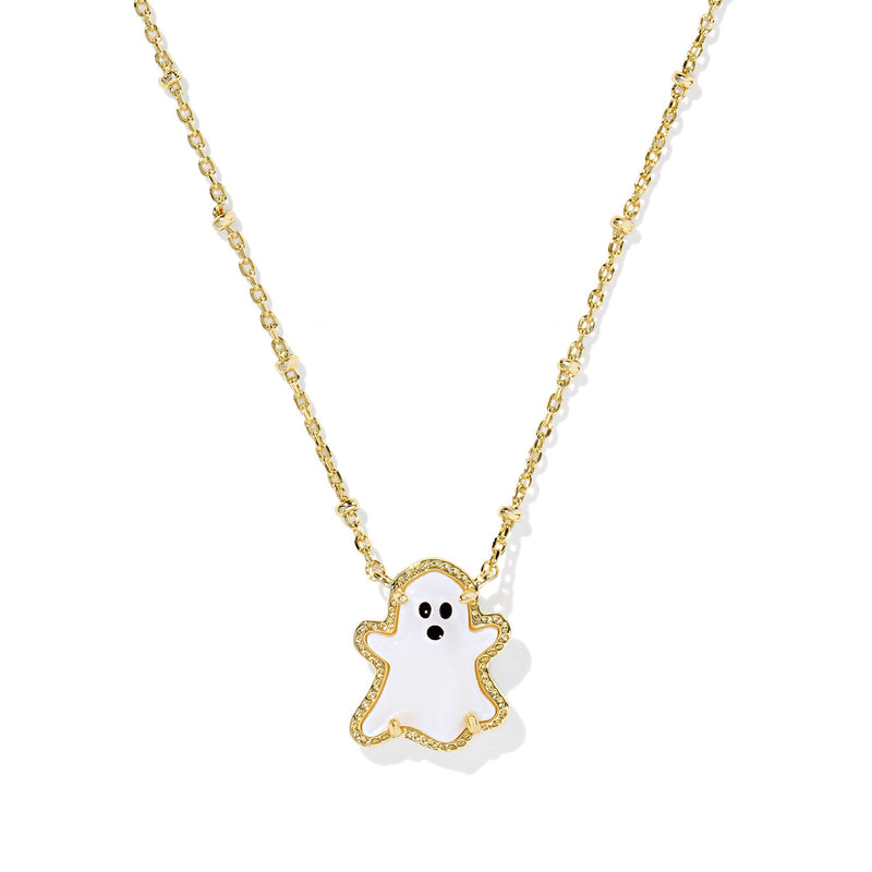 KENDRA SCOTT GHOST SHORT PENDANT NECKLACE GOLD WHITE MOTHER OF PEARL