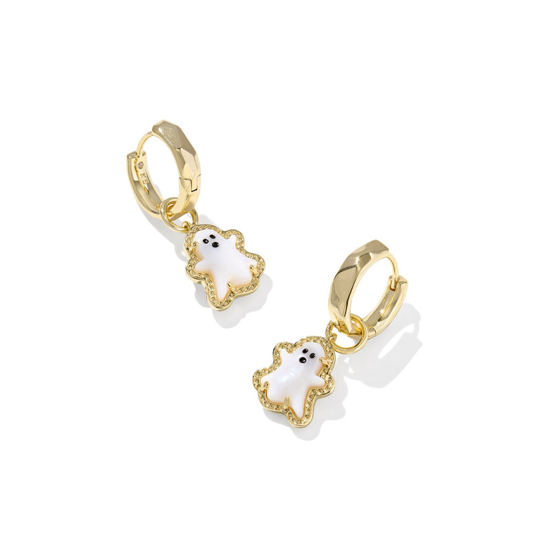 KENDRA SCOTT GHOST HUGGIE EARRINGS GOLD WHITE MOTHER OF PEARL