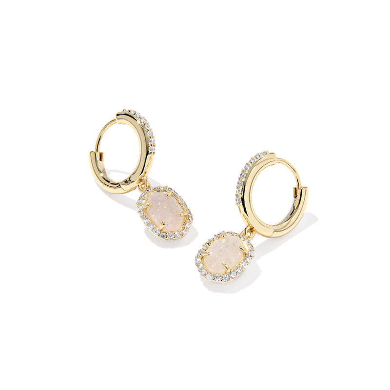 KENDRA SCOTT DAPHNE CRYSTAL FRAME HUGGIE EARRINGS GOLD IRIDESCENT DRUSY