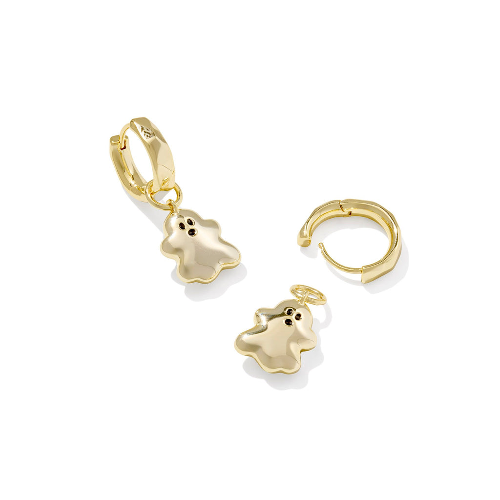 KENDRA SCOTT GHOST HUGGIE EARRINGS GOLD WHITE MOTHER OF PEARL