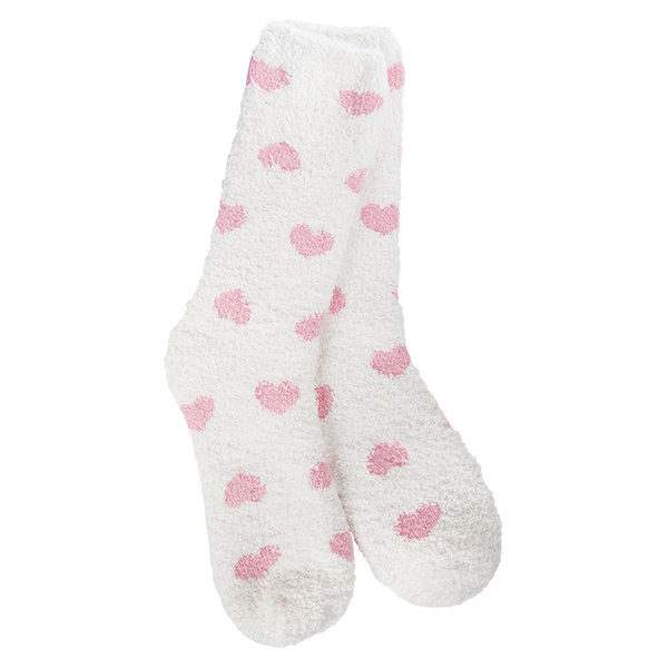 Cozy Soft Crew Socks - Pink Hearts